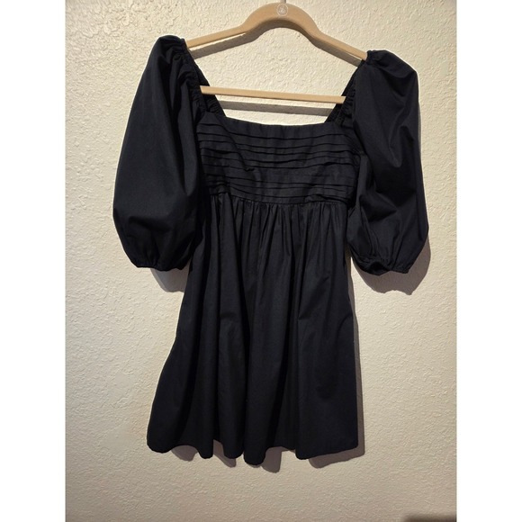 Abercrombie & Fitch Black Puff Sleeve Pleated Smocked Mini Babydoll Dress XS - Picture 1 of 7